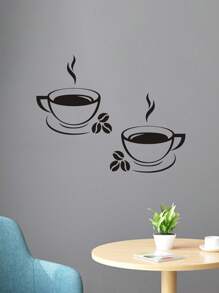 1pc Cangkir Kopi Cetak Stiker Dinding Modern Stiker Dinding PVC Untuk Rumah - Hitam - View 5