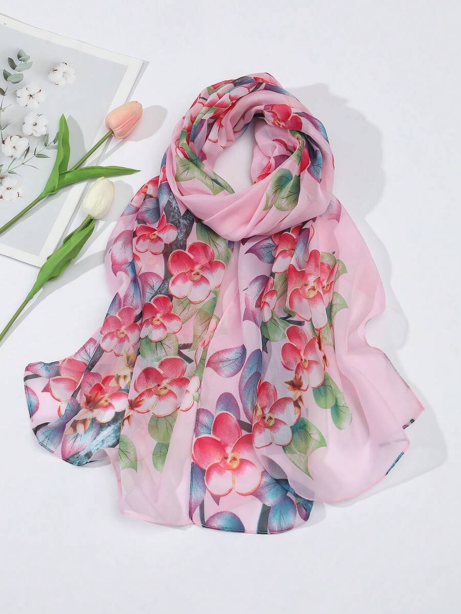 1pc Women Floral Pattern Fashionable Scarf For Vacation - Multicolor - View 1