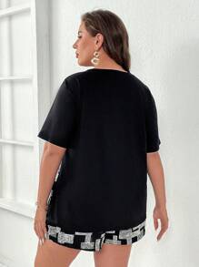 SHEIN LUNE Shorts con camiseta con estampado geométrico - Negro - Ver 2
