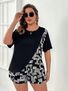 SHEIN LUNE Shorts con camiseta con estampado geométrico - Negro - Ver 5