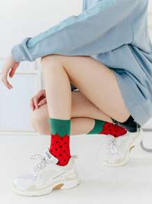 1pair Women Polka Dot Pattern Fashionable Crew Socks For Daily Life - Red - View 3