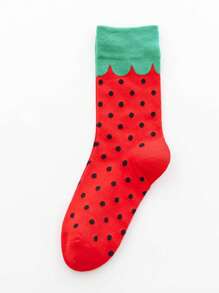 1pair Women Polka Dot Pattern Fashionable Crew Socks For Daily Life - Red - View 4