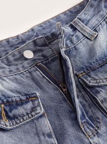 ROMWE Grunge Punk Flap Pocket Cargo Jeans - Medium Wash - View 3