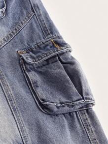 ROMWE Grunge Punk Flap Pocket Cargo Jeans - Medium Wash - View 4