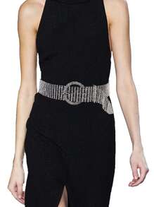 Cinturón con diseño de diamante de imitación - Plateado - Ver 2