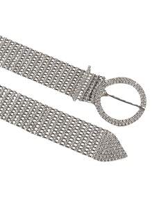 Cinturón con diseño de diamante de imitación - Plateado - Ver 3