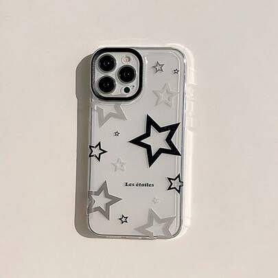 Ốp điện thoại Apple phong cách thập niên 2000 Y2K, 1 chiếc, màu xám đen bạc trong suốt, họa tiết sao, chống nước, chống sốc, chống rơi, chống trầy xước, phiên bản quốc tế, không phải phiên bản nội địa.