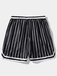 Manfinity EMRG Loose Fit Men's Striped & Cartoon Print Shorts With Elastic Waistband And Drawstring - Black - View 3