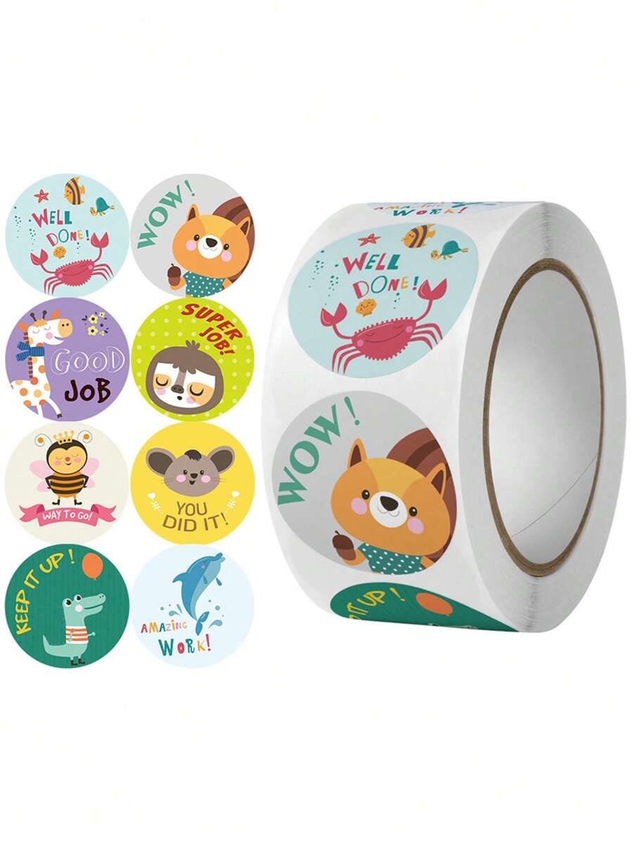 1 cuộn Hoạt Hình Hình Thú & Khẩu Hiệu Đồ Họa Các Loại Miếng Dán Dễ Thương Đa Năng Miếng Dán Cho Thủ Công DIY, Trang Trí, Lớp Học - Nhiều màu - Xem 1