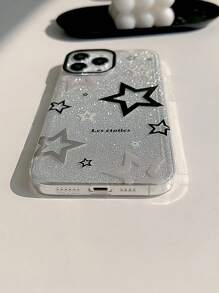 Apple Y2k 1pc Transparent Gray-Black Glitter Star Phone Case Waterproof Shockproof Anti-Fall Scratch Resistant
