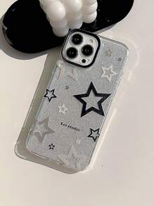 Apple Y2k 1pc Transparent Gray-Black Glitter Star Phone Case Waterproof Shockproof Anti-Fall Scratch Resistant
