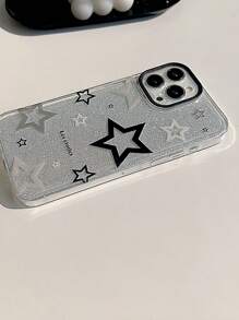 Apple Y2k 1pc Transparent Gray-Black Glitter Star Phone Case Waterproof Shockproof Anti-Fall Scratch Resistant