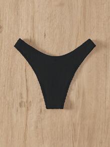SHEIN Swim Summer Beach Plain Ribbed Knit Bikini Bottom - Black - View 2