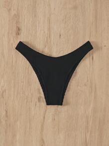 SHEIN Swim Summer Beach Plain Ribbed Knit Bikini Bottom - Black - View 5