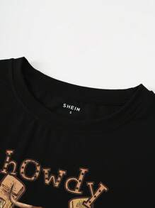 SHEIN LUNE Floral And Letter Graphic Tee