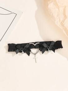 1入組女性交叉和蝴蝶結裝飾可調節時尚服飾吊襪腰帶適合派對