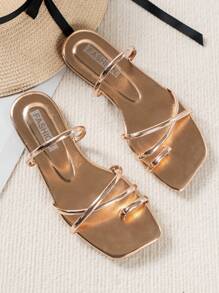 Sandalias planas de verano para mujer de nueva moda, con puntera cuadrada blanca, correa cómoda y estilo slip-on para uso exterior, zapatos elegantes para damas