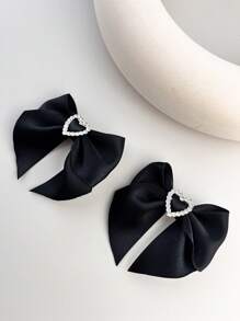 2 chiếc kẹp tóc nơ trái tim màu trơn, thích hợp sử dụng hàng ngày để kẹp tóc mái hoặc cố định tóc trang nhã cho lễ Halloween - màu đen - Xem 2