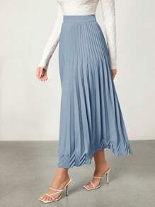 BizChic Chất rắn Viền xếp Váy Trang phục làm việc - Màu xanh bụi bặm - Xem 5