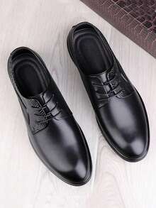 男士鱷魚壓紋前綁帶工作黑色牛津鞋