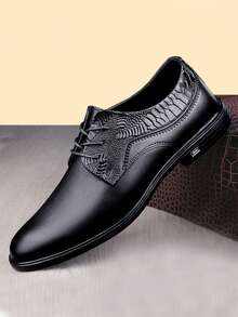 男士鱷魚壓紋前綁帶工作黑色牛津鞋