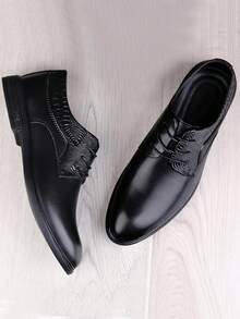 男士鱷魚壓紋前綁帶工作黑色牛津鞋