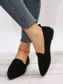 女士極簡尖頭優雅黑色樂福鞋 - 黑色 - 查看 2