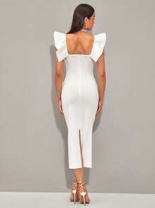 SHEIN BAE Vestido ribete con fruncido con abertura fruncido delantero - Blanco - Ver 2