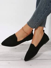 女士極簡尖頭優雅黑色樂福鞋 - 黑色 - 查看 6