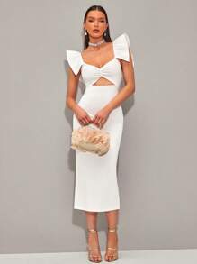 SHEIN BAE Vestido ribete con fruncido con abertura fruncido delantero - Blanco - Ver 3