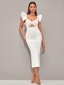 SHEIN BAE Vestido ribete con fruncido con abertura fruncido delantero - Blanco - Ver 6