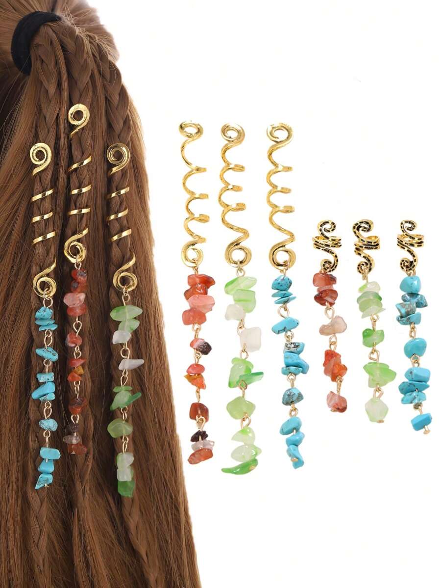 6入組女性石頭裝飾波西m亞髮夾適用於頭髮裝飾用品 - 彩色 - 查看 1