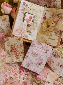 6入組花卉圖案材料紙復古多用途裝飾牛皮紙用於DIY工藝、裝飾、手帳