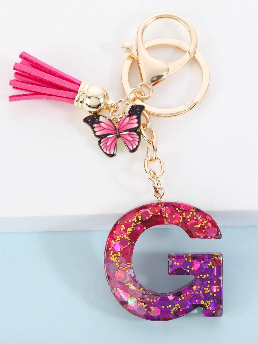 1 Phụ Nữ Chữ & Tua Rua Charm Móc Khóa Thời Trang Trang Trí Chìa Khóa - Nhiều màu - Xem 1