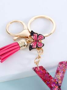 1入組女性字母和流蘇墜飾時尚鑰匙圈適用於鑰匙裝飾用品 - 彩色 - 查看 3