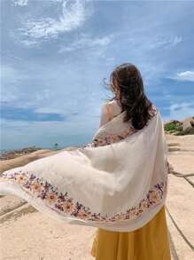 1pc Summer Sunscreen Desert Windproof Head Wrap: Elegant Flower Embroidery Scarf Classic Solid Color Shawl Casual Bandana - Desert Tour Chiffon Shawl, Beach Scarf, Thin Vacation Wrap For Women Boho Bandana,Hair Band,Head Band Ideal For Dressing Up Your Look