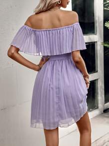 SHEIN Clasi Đầm Thắt lưng Xếp li Xù màu trơn Boho - Màu tím hoa cà - Xem 2