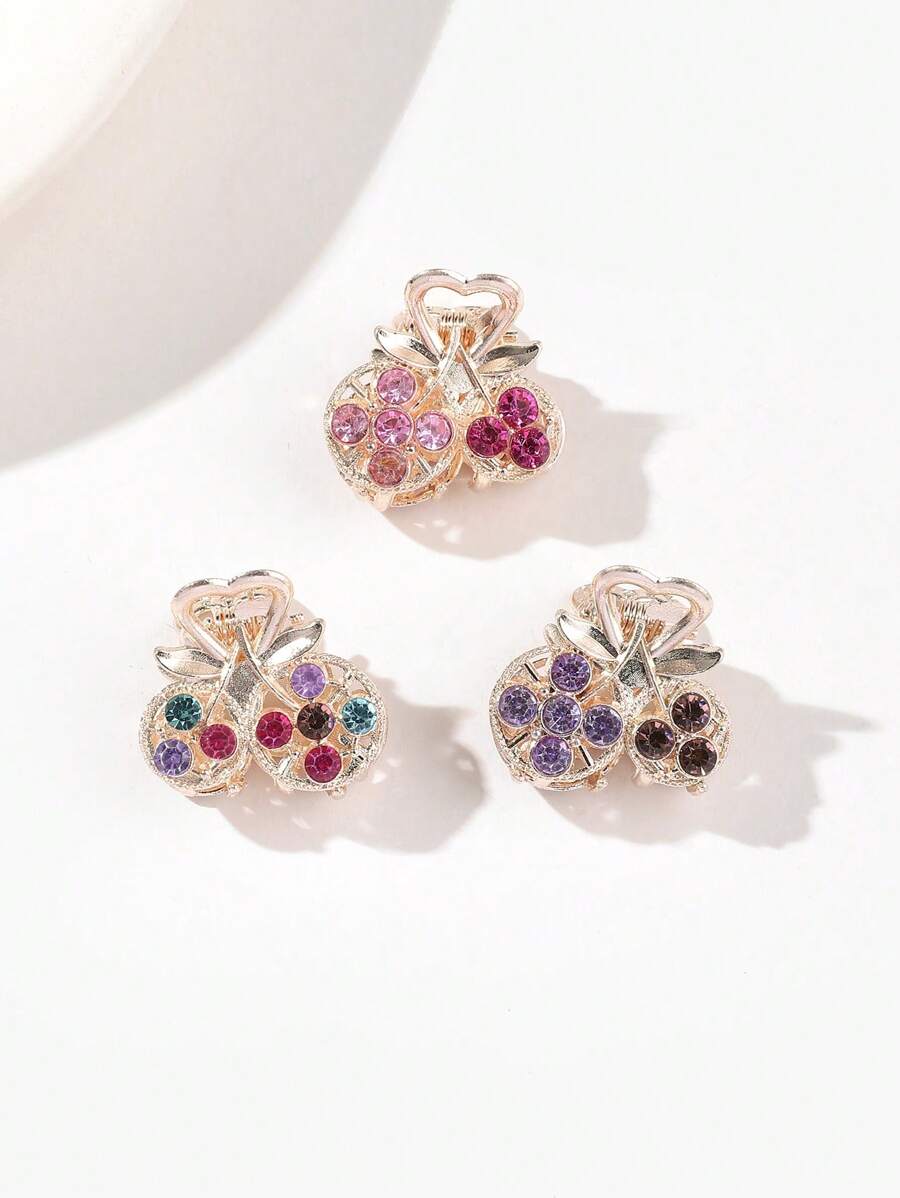 3 cái Phụ nữ Rhinestone Cherry Thiết kế Vuốt tóc quyến rũ để trang trí tóc - Nhiều màu - Xem 1