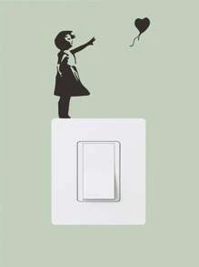 1pc PVC Switch Outlet Wall Sticker, Modern Balloon & Figure Graphic Switch Sticker For Home Decoration,Stickers,Wall Decal, Vinyl Decal For Home Decorations,Spring Decoration Items Refresh Your Home,Rama Decoration Stickers Gifts Birthday Graduation - Black - View 5
