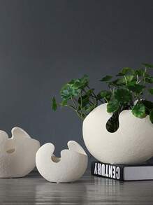 1入組陶瓷製品花現代白色花瓶適用於花和家庭裝飾 - 白色 - 查看 1
