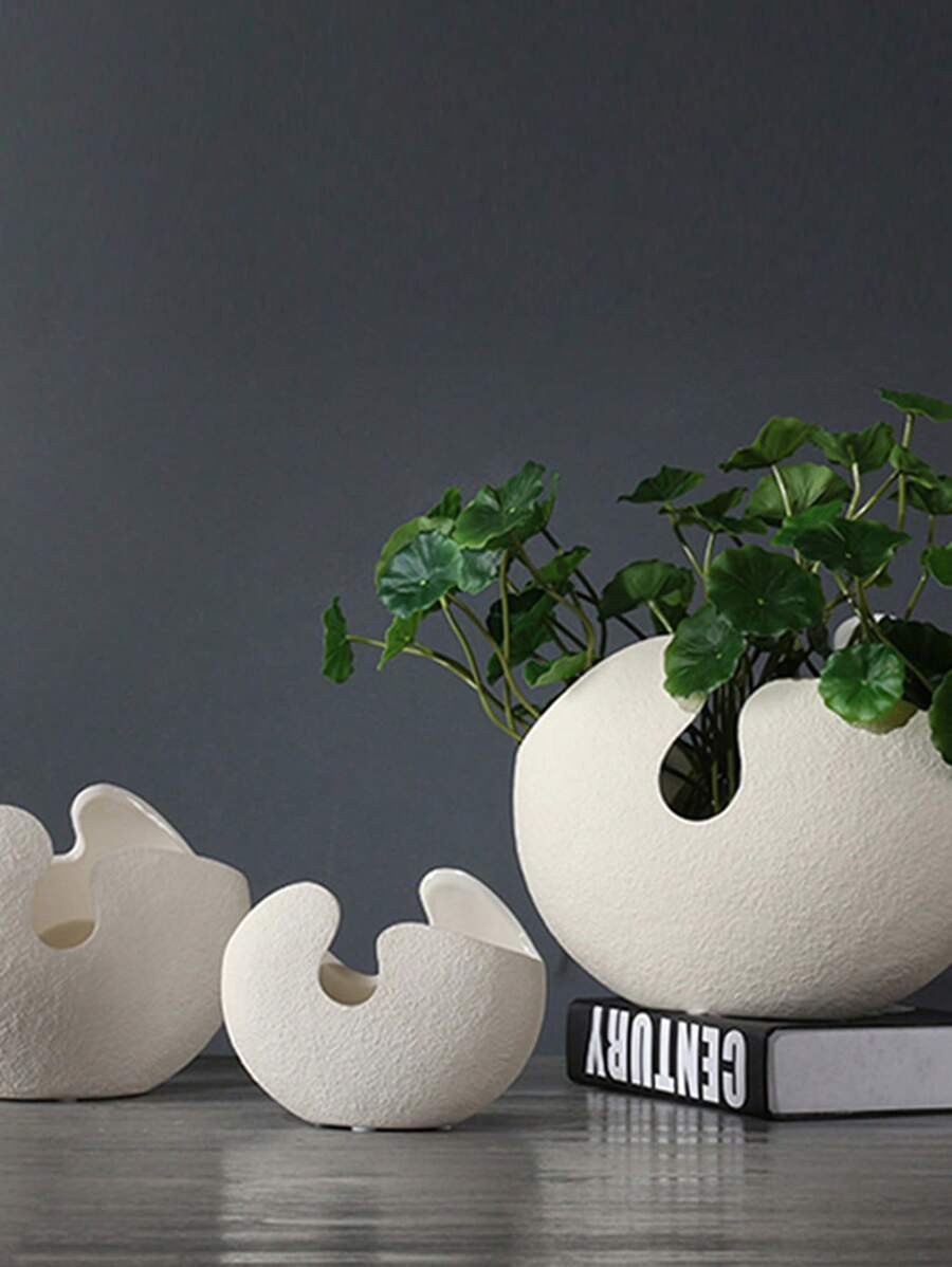 1入組陶瓷製品花現代白色花瓶適用於花和家庭裝飾 - 白色 - 查看 1