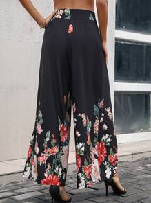 Breezaya 印花前繫帶闊腿褲 - 黑色 - 查看 2