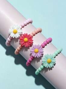 4入組女孩花朵裝飾可愛串珠手鏈日常裝飾