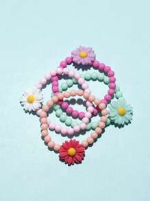 4入組女孩花朵裝飾可愛串珠手鏈日常裝飾