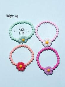 4入組女孩花朵裝飾可愛串珠手鏈日常裝飾