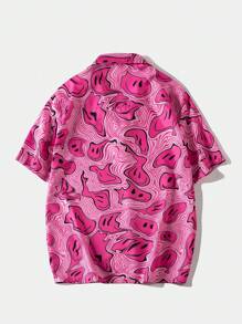 ROMWE MEN Street Life Men Allover Print Button Up Y2k Shirt - Pink - View 2