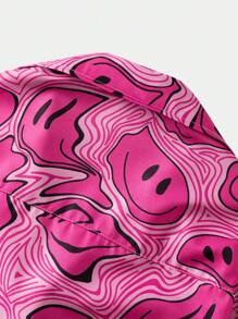 ROMWE MEN Street Life Men Allover Print Button Up Y2k Shirt - Pink - View 4