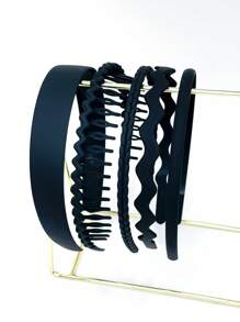 5入組女士梳子和波浪設計休閒頭帶，適用於日常生活發帶 - 黑色 - 查看 2