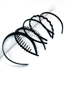 5入組女士梳子和波浪設計休閒頭帶，適用於日常生活發帶 - 黑色 - 查看 3