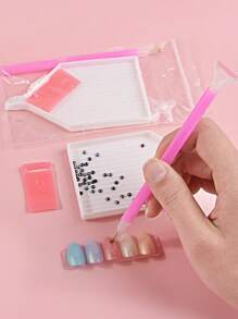 1套美甲鑽尖筆和水鑽托盤和膠泥 - 粉色 - 查看 1